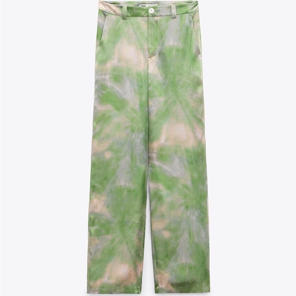 NWT Zara green TIE-DYE SILK PANTS LIMITED EDITION Medium - Picture 8 of 9
